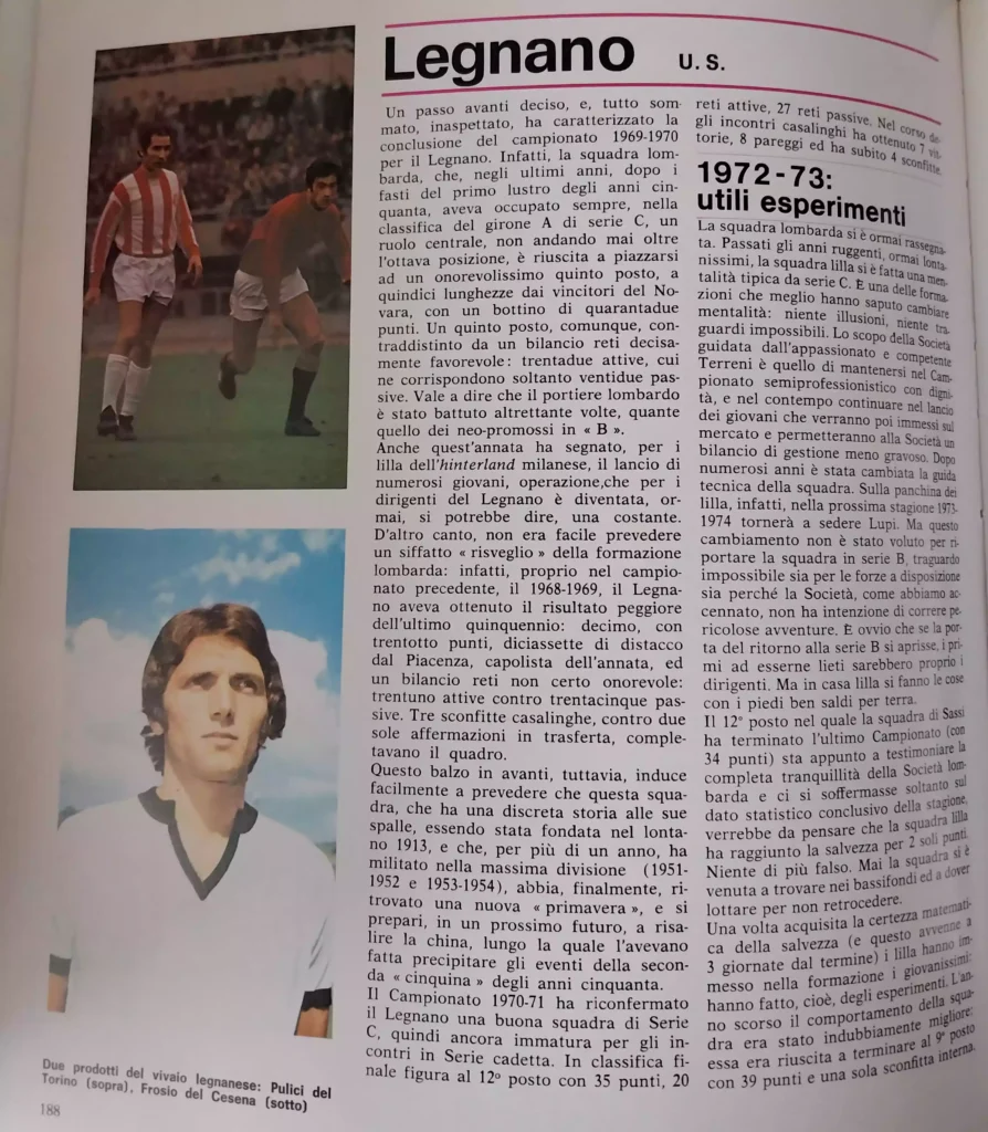 Enciclopedia Tutto il calcio minuto per minuto, European Book, 1973-74, vol. 4, p. 188 con foto Frosio 1972-73