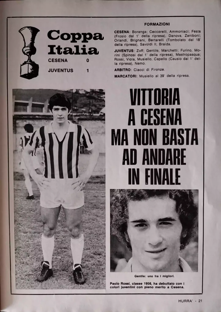 Hurrà Juventus, Giugno 1974, n. 6, p. 21, Coppa Italia Cesena-Juventus 1973-74