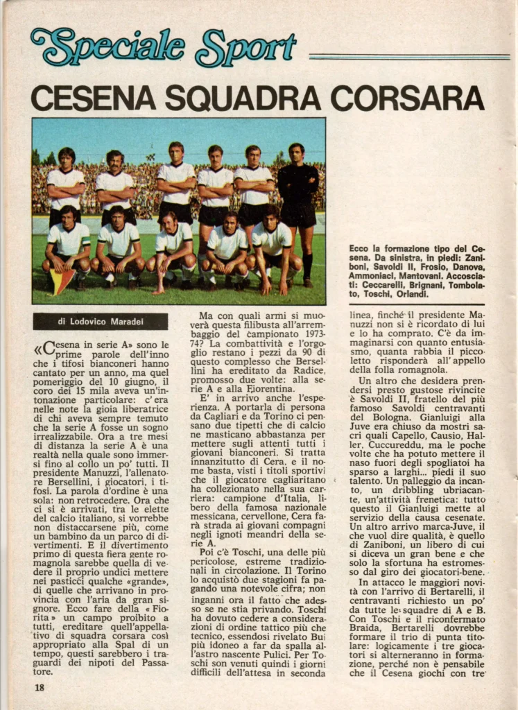 Panini, Modena, Paladino dei Ragazzi, ottobre 1973, n. 10, p. 18, presentazione Cesena 1973-74