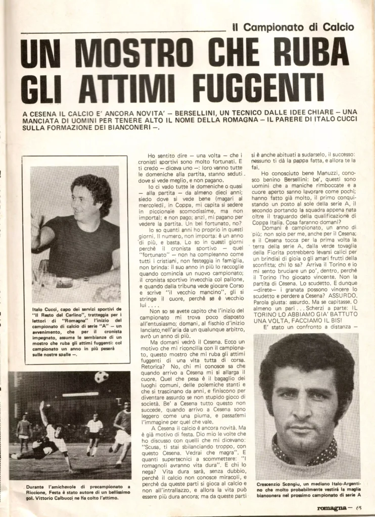 Romagna, Ottobre 1973, n. 9, p. 65, articolo Cesena 1973-74 Festa Scungio