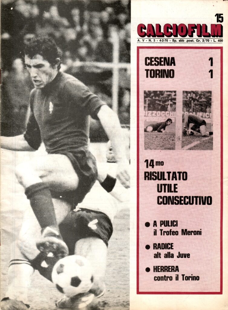 Calciofilm 4 febbraio 1976, n. 5, copertina, Cesena-Torino 1975-76