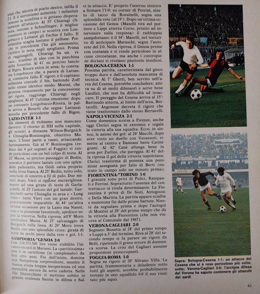 Enciclopedia Tutto il Calcio Minuto per Minuto European Book appendice 1974-75 Cesena 01 Braida Bologna-Cesena 1973-74