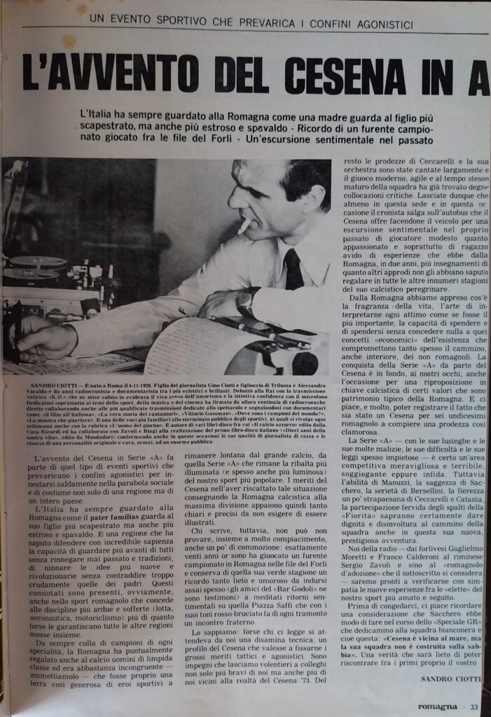 Romagna luglio 1973 n. 5, p. 33 articolo Cesena di Sandro Ciotti