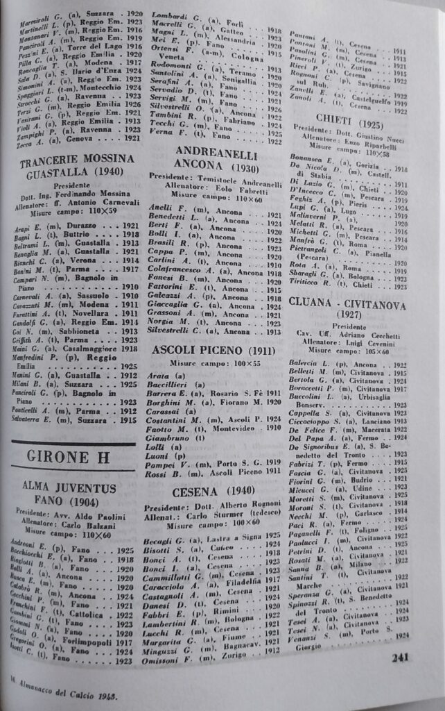 Almanacco del Calcio Rizzoli 1943, p. 241, presentazione Cesena 1942-43