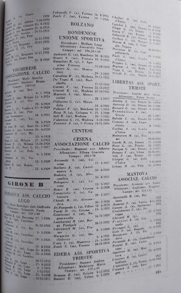 Almanacco del Calcio Rizzoli 1949, p. 185, presentazione Cesena 1948-49