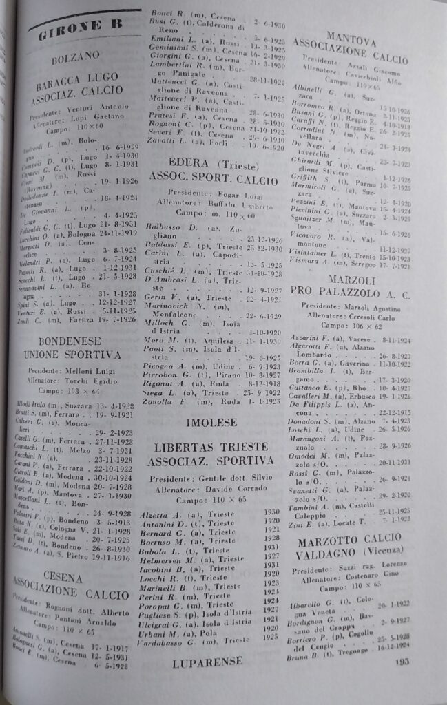 Almanacco del Calcio Rizzoli 1950, p. 193, presentazione Cesena 1949-50