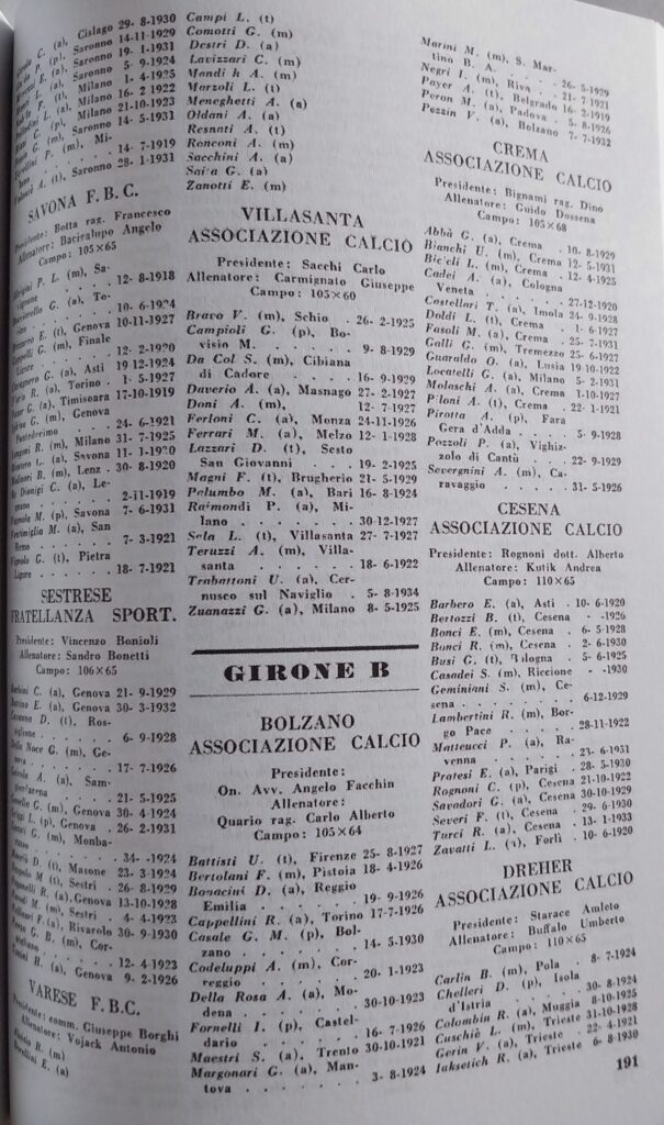 Almanacco del Calcio Rizzoli 1951, p. 191, presentazione Cesena 1950-51