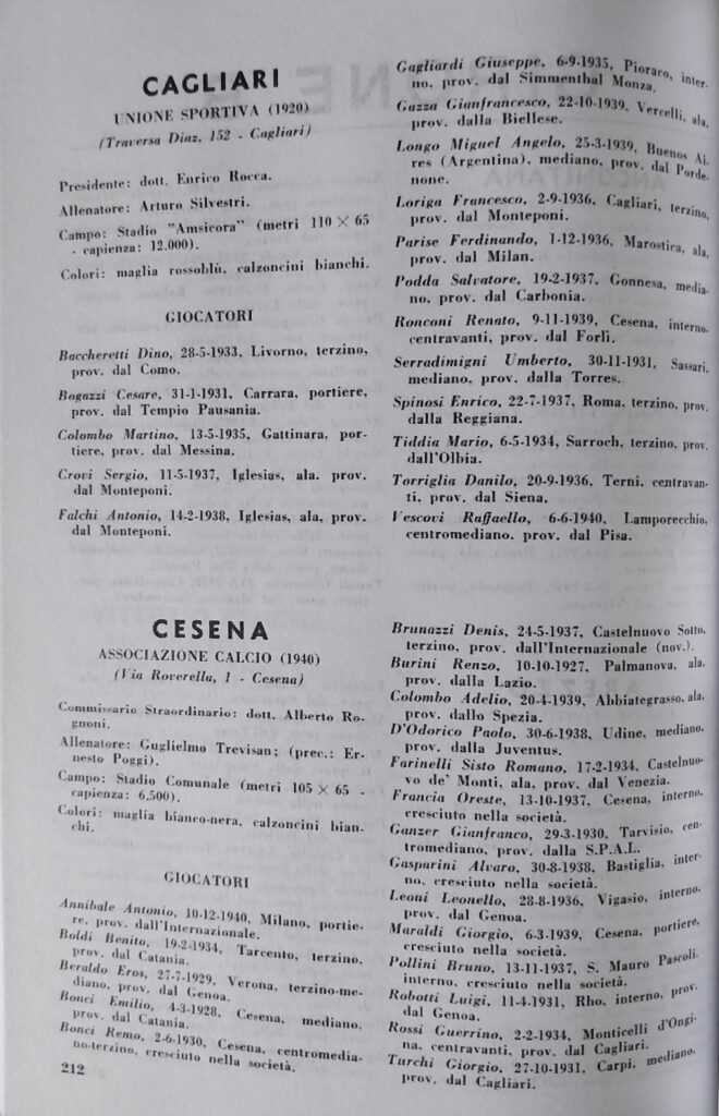 Almanacco del Calcio Rizzoli 1962, p. 212, presentazione Cesena 1961-62