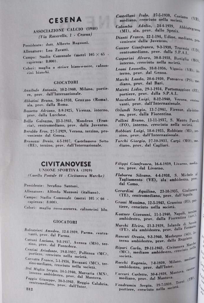 Almanacco del Calcio Rizzoli 1963, p. 212, presentazione Cesena 1962-63