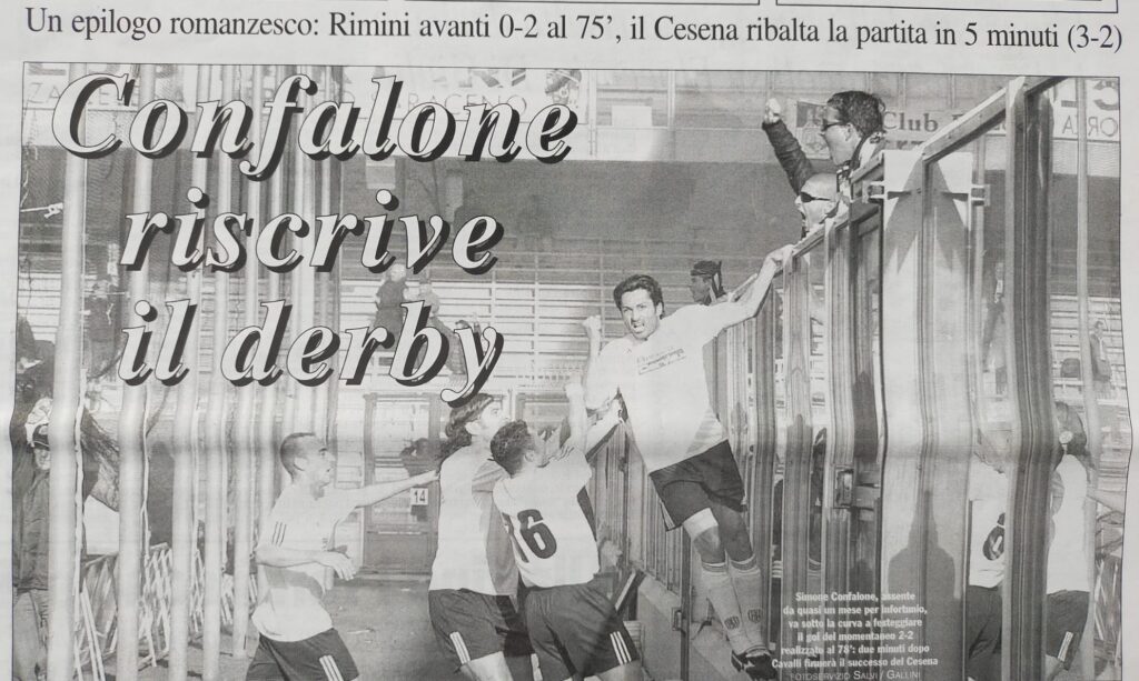 Cesena-Rimini-2003-04-Confalone-esultanza-gol-Corriere-Romagna