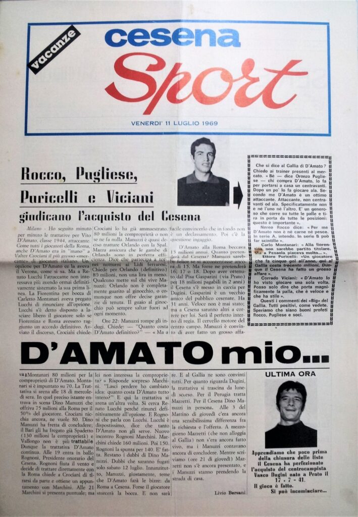 Cesena Sport 11 luglio 1969, copertina 1969-70 D'Amato