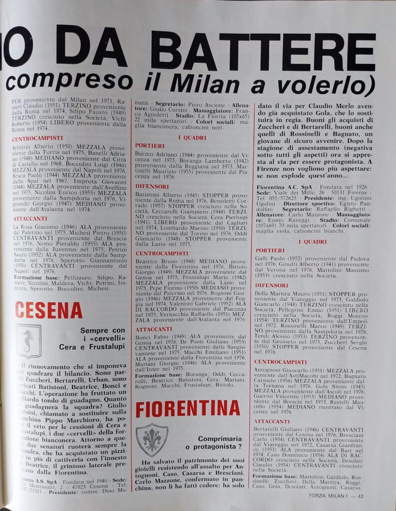 Forza Milan settembre 1976, n. 9, p. 43, presentazione squadre col Cesena 1976-77