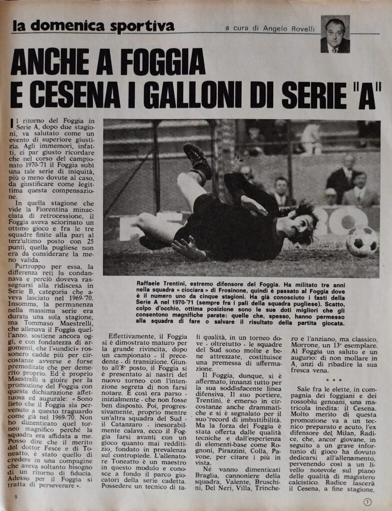 Intrepido 14 giugno 1973, n. 24, p. 5, articolo serie B col Cesena 1972-73