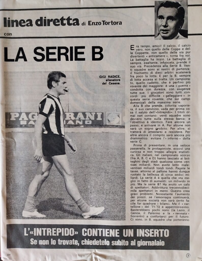 Intrepido 23 settembre 1971, n. 36, p 3, presentazione serie B col Cesena 1971-72 Radice