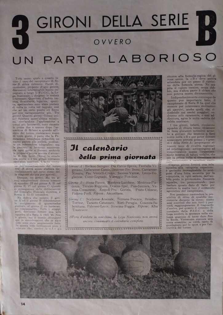 La Gazzetta dello Sport calendario 1946-47, settembre 1946, p. 14, presentazione serie B