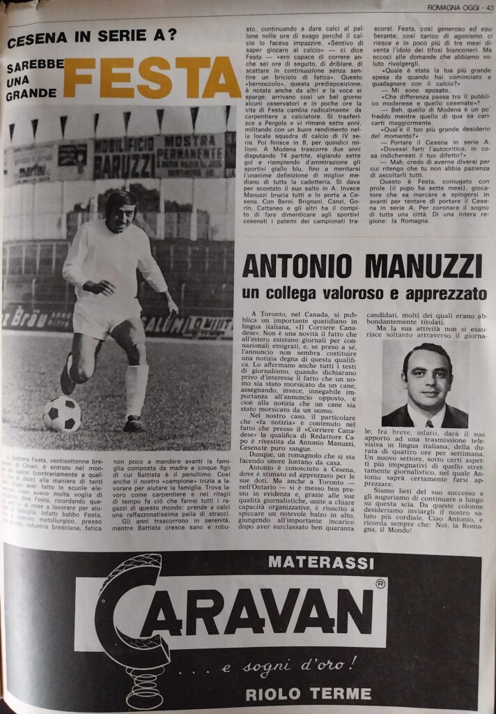 Romagna Oggi 14 novembre 1971, n. 8, p. 43, articolo Cesena 1971-72 Festa