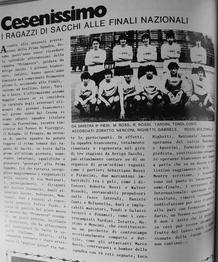 AC Cesena 81-82 articolo giovani di Sacchi