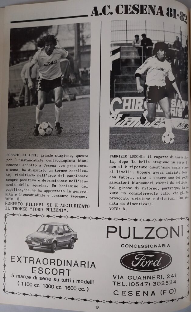 AC Cesena 81-82, giugno 1982, numero unico, p. 18 Filippi Lucchi Fabrizio