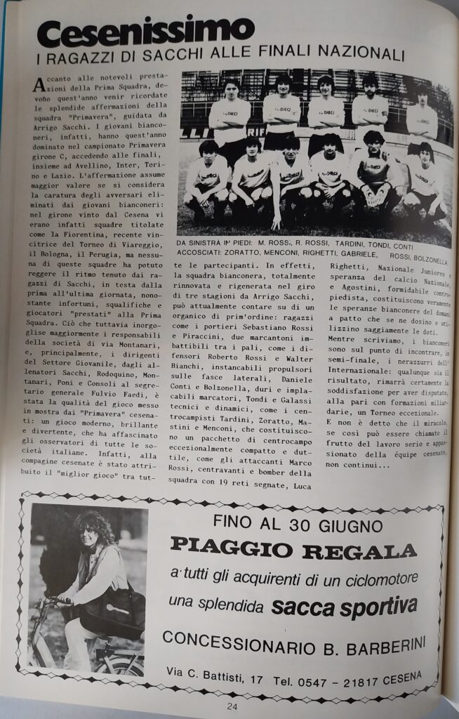 AC Cesena 81-82, giugno 1982, numero unico, p. 24 Primavera Sacchi