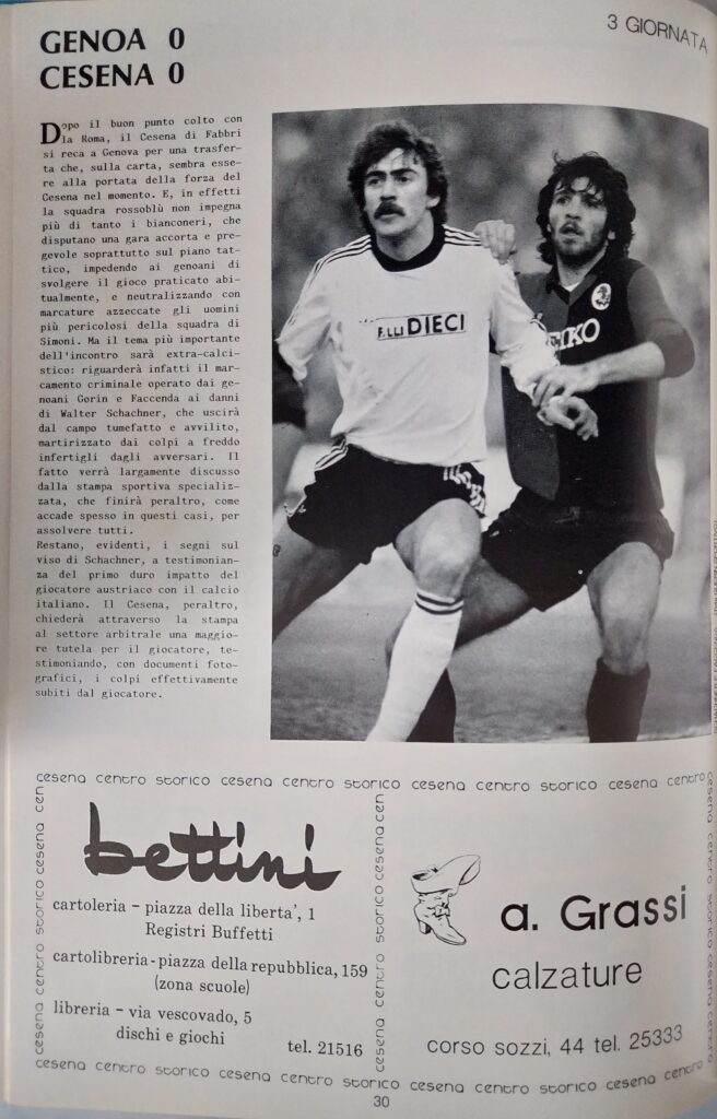 AC Cesena 81-82, giugno 1982, numero unico, p. 30 Genoa-Cesena 1981-82 Schachner