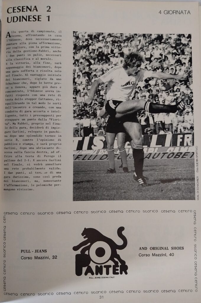 AC Cesena 81-82, giugno 1982, numero unico, p. 31 Cesena-Udinese 1981-82 Schachner