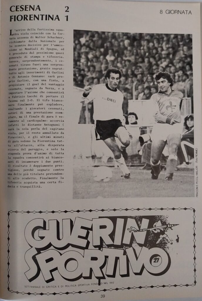 AC Cesena 81-82, giugno 1982, numero unico, p. 39 Cesena-Fiorentina 1981-82 Piraccini