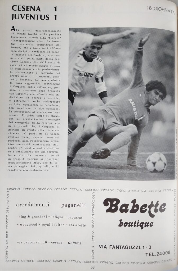 AC Cesena 81-82, giugno 1982, numero unico, p. 58 Cesena-Juventus 1981-82 Ceccarelli