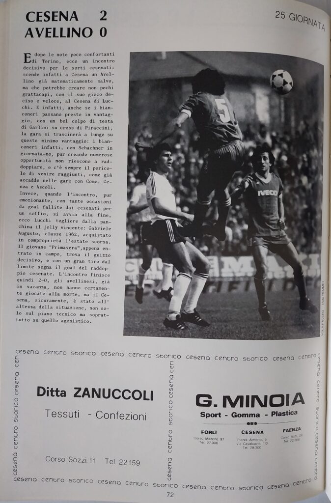 AC Cesena 81-82, giugno 1982, numero unico, p. 72 Cesena-Avellino 1981-82