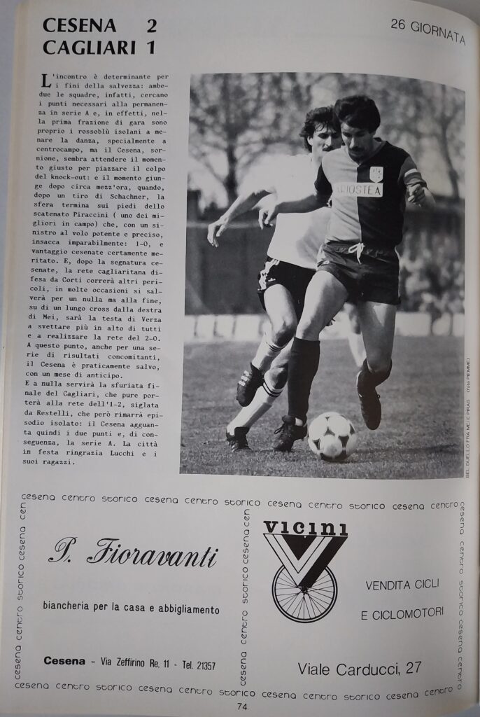 AC Cesena 81-82, giugno 1982, numero unico, p. 74 Cesena-Cagliari 1981-82