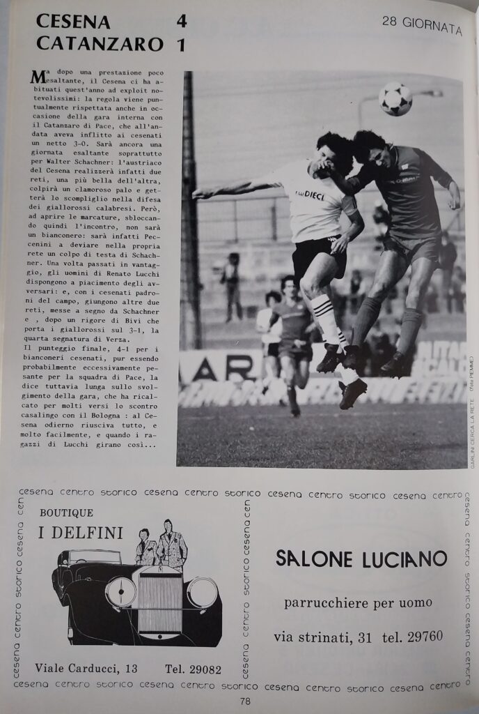 AC Cesena 81-82, giugno 1982, numero unico, p. 78 Cesena-Catanzaro 1981-82 Garlini