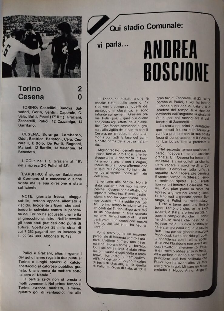 Calciofilm 22 dicembre 1976, n. 32, p. 12, Torino-Cesena 1976-77