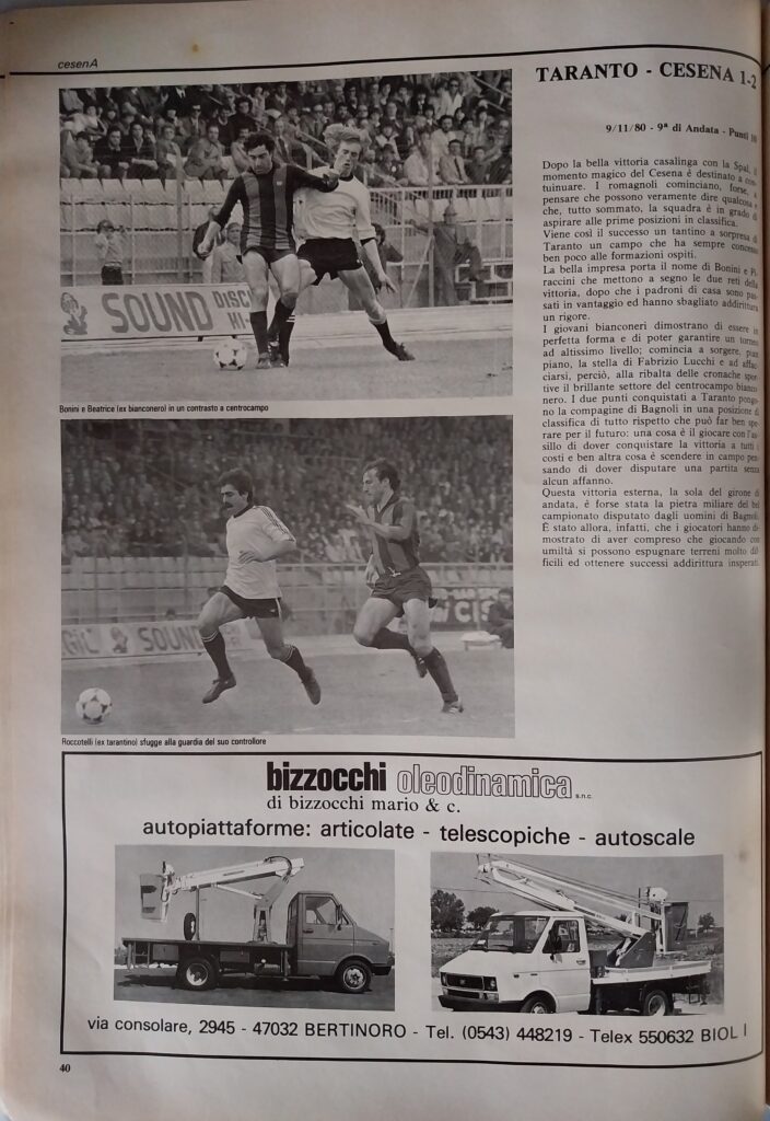 Calbucci Poggi CesenA 1981, p. 40 Bonini Roccotelli Taranto-Cesena 1980-81