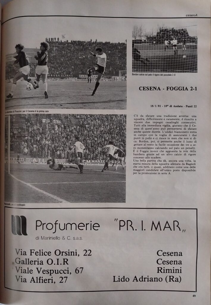 Calbucci Poggi CesenA 1981, p. 49 Piraccini Roccotelli Bordon Cesena-Foggia 1980-81