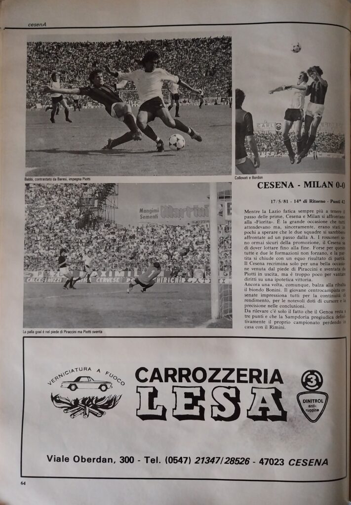 Calbucci Poggi CesenA 1981, p. 64 Babbi Bordon Piraccini Cesena-Milan 1980-81