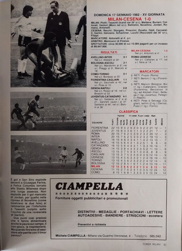 Forza Milan febbraio 1982, n. 2, p. 57, Milan-Cesena 1981-82