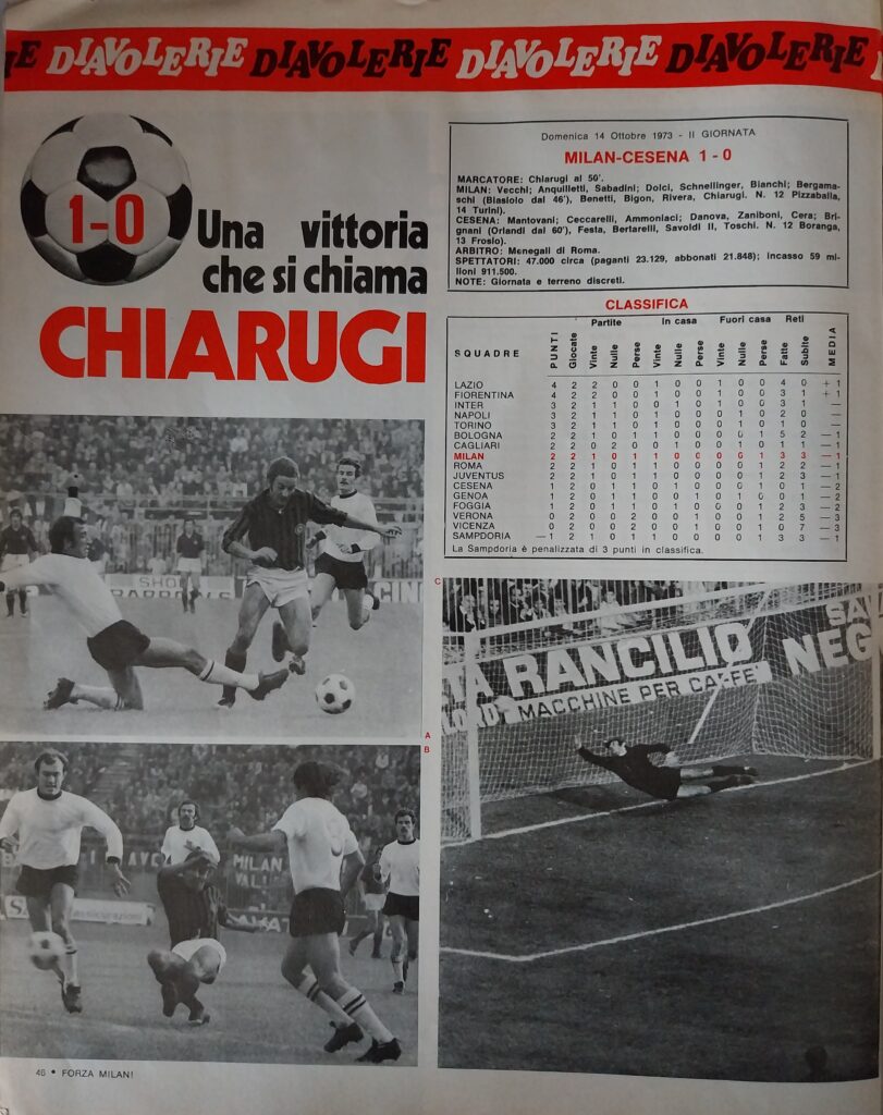 Forza Milan novembre 1973, n. 11, p. 46, Milan-Cesena 1973-74