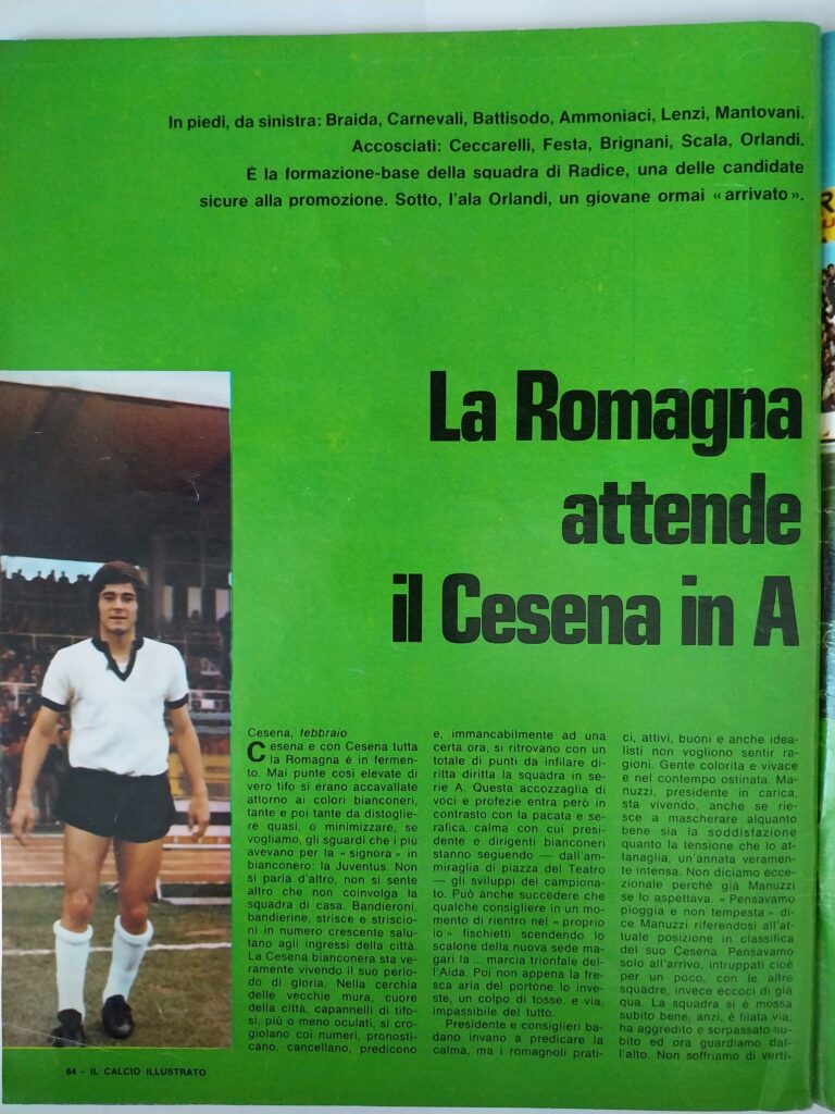 Il Calcio Illustrato, gennaio-febbraio 1973, n. 2, p. 64, articolo Cesena Orlandi 1972-73