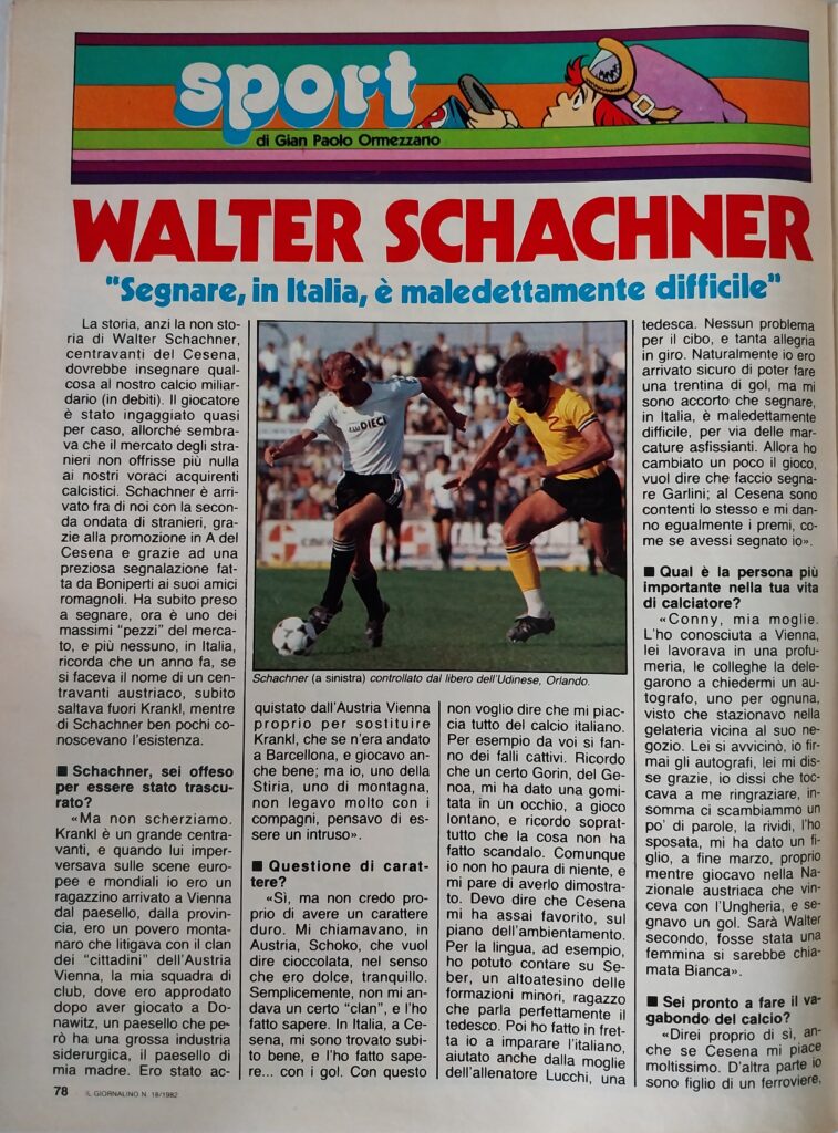 Il Giornalino 2 maggio 1982, n. 18, p. 78, articolo Schachner