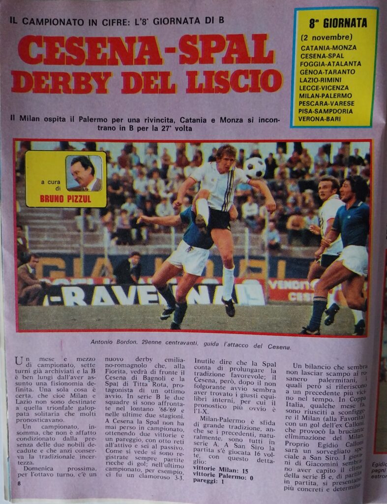 Intrepido 1980 n. 44, p. 8, articolo presentazione Cesena-Spal 1980-81 con Bordon in Cesena-Como 1979-80