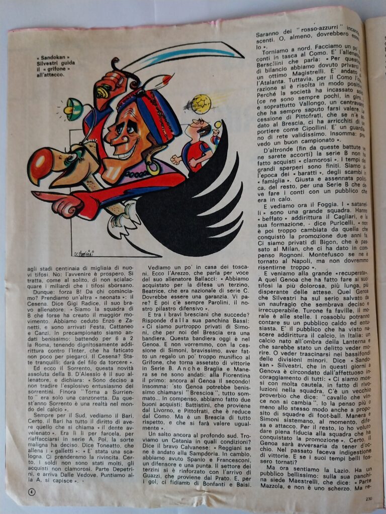 Intrepido 23 settembre 1971, n. 36, p. 4, articolo serie B col Cesena 1971-72