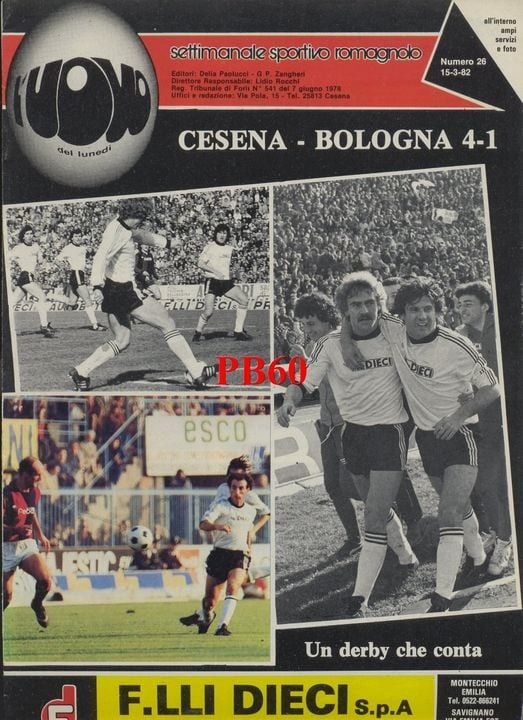 L'Uovo 15 marzo 1982, n. 26, copertina con foto Cesena-Bologna 1981-82 Schachner Garlini