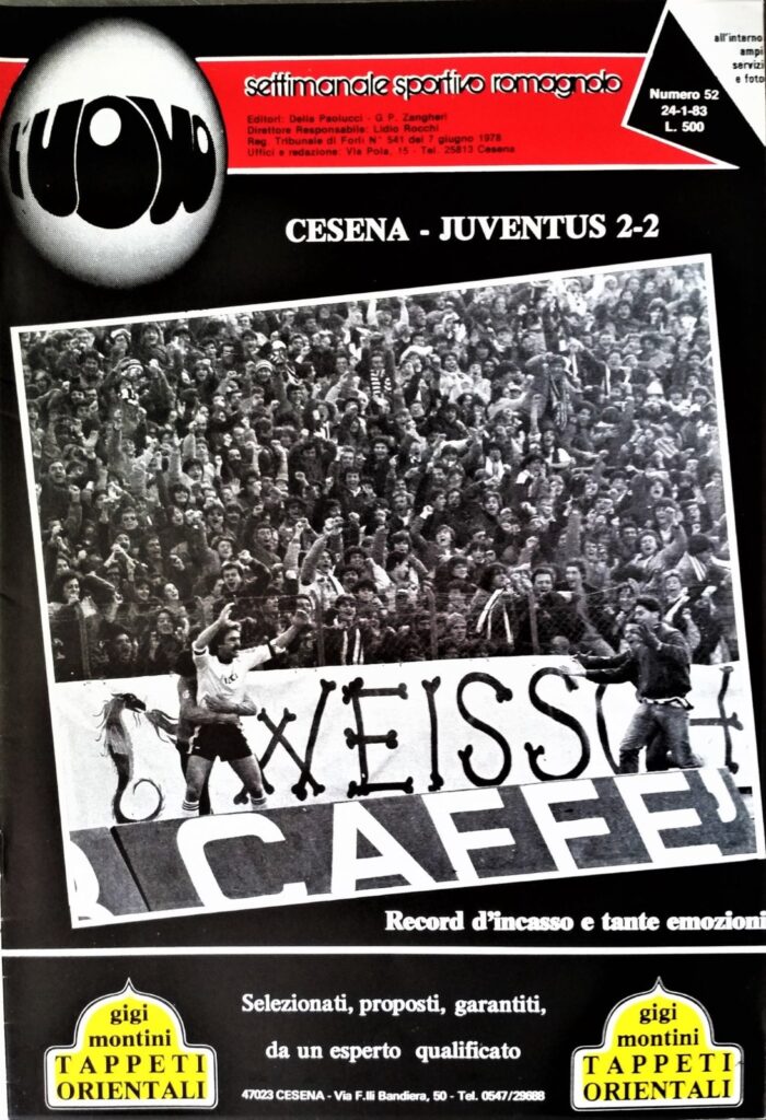 L'Uovo 24 gennaio 1983, n. 52, copertina con foto Cesena-Juventus 1982-83 Schachner