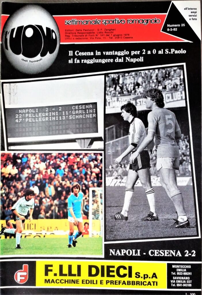 L'Uovo 8 marzo 1982, n. 25, copertina con foto Napoli-Cesena 1981-82