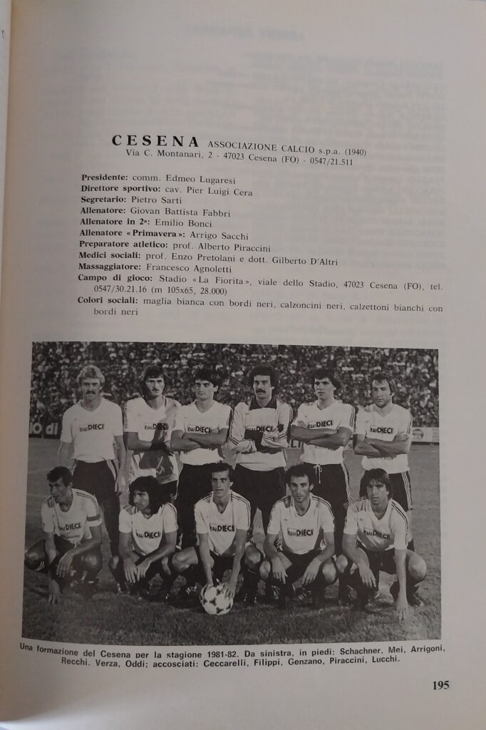 Panini Almanacco 1982, p. 195, presentazione Cesena 1981-82