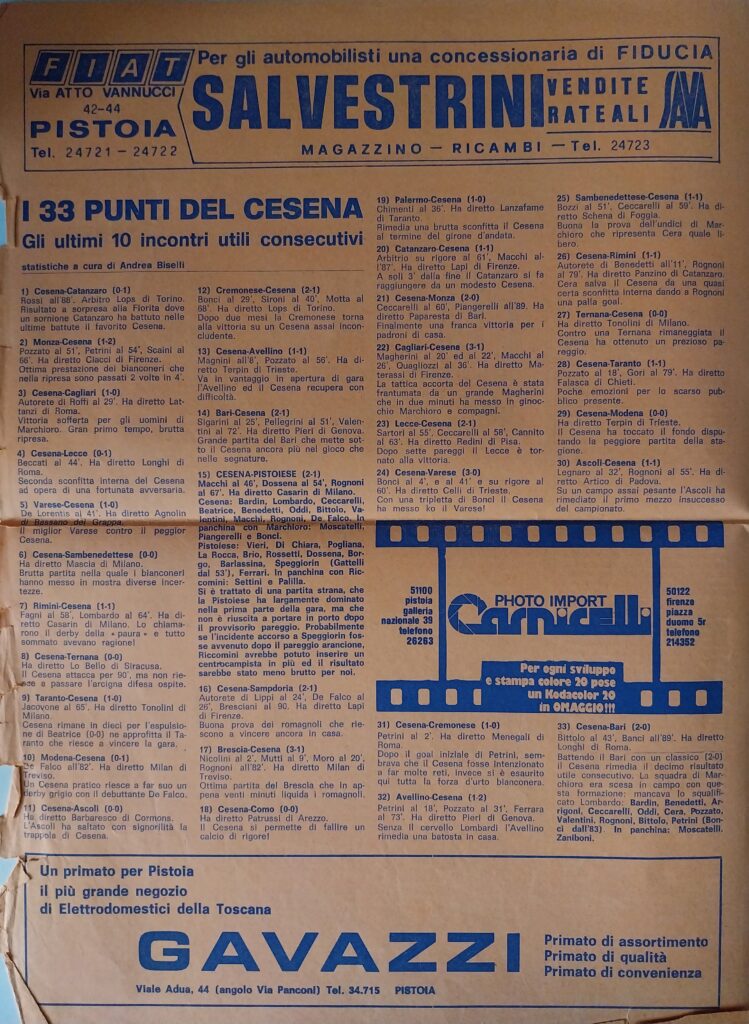 Pistoiese-Cesena 1977-78 programma TV Sport Pistoia Libera, p. 2