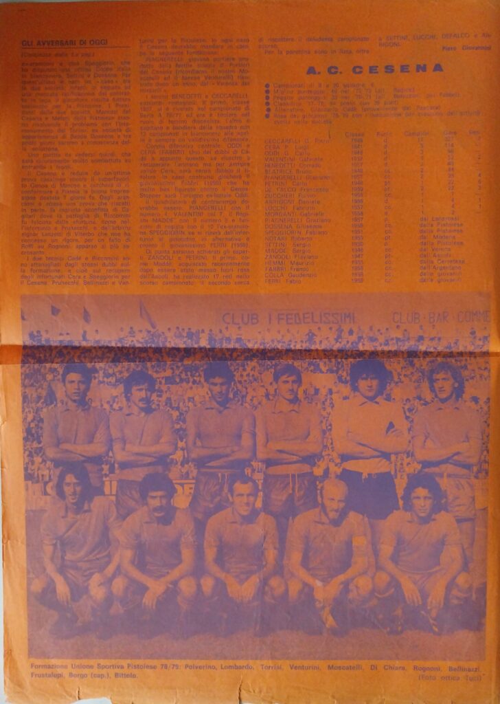 Pistoiese-Cesena 1978-79 programma TV Sport Pistoia Libera, p. 2