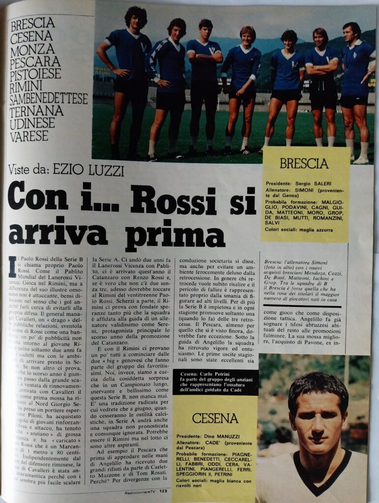 Radiocorriere TV Tuttocalcio 1978 n. 40, p. 123, presentazione Cesena 1978-79 Petrini Carlo