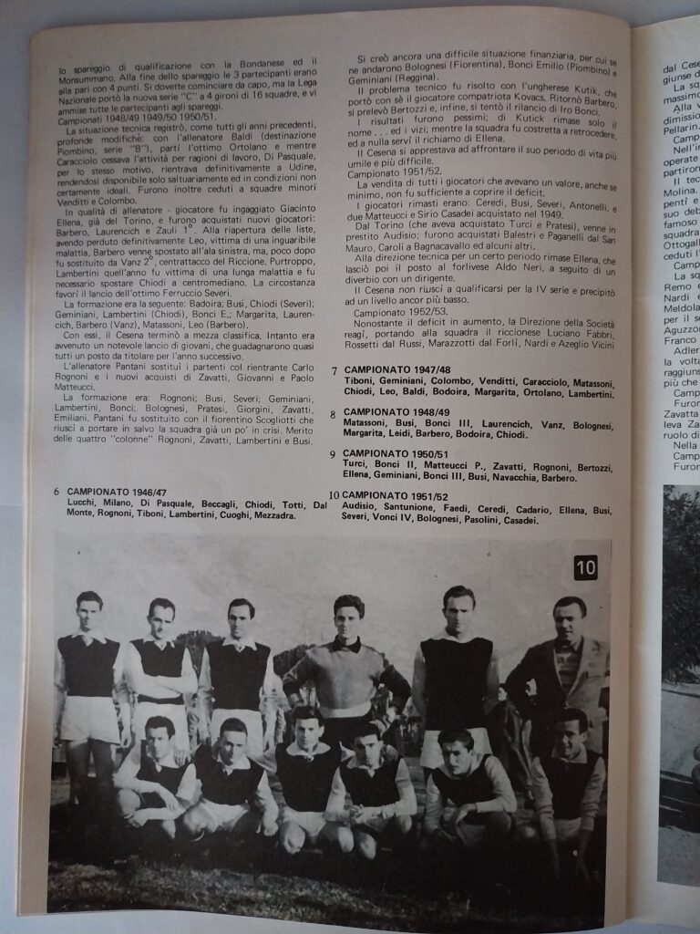 Romagna 10 giugno 1973, n. 4 numero speciale, p. 42 Cesena 1946-47 Cesena 1951-52