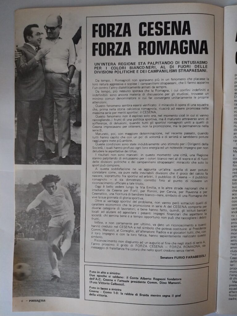 Romagna 10 giugno 1973, n. 4 numero speciale, p. 6 Manuzzi Dino Rognoni Alberto Braida in Cesena-Como 1972-73