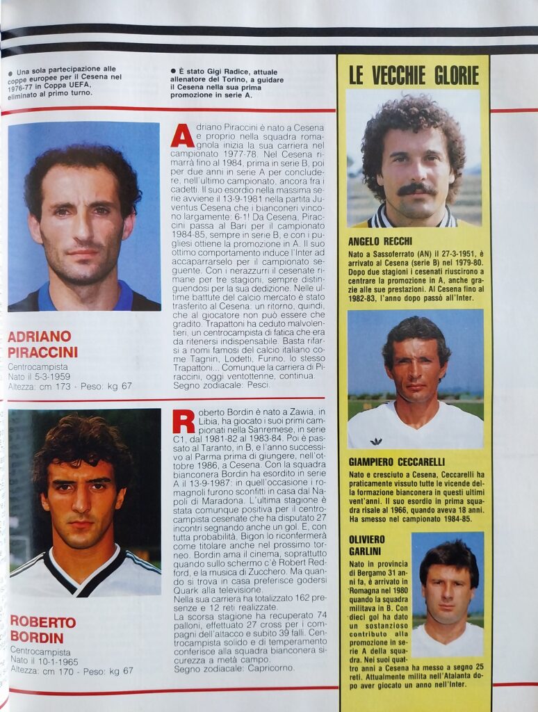 ABC del calcio 88-89, 1988, p. 39, presentazione Cesena 1988-89 Piraccini Bordin recchi Ceccarelli Garlini